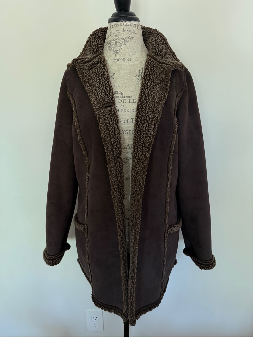 L.L. Bean Chocolate Brown Faux Suede Sherpa Shearling Coat